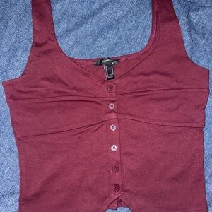 Forever 21 Women's Burgundy Button-Front Cropped Vest Tank Top